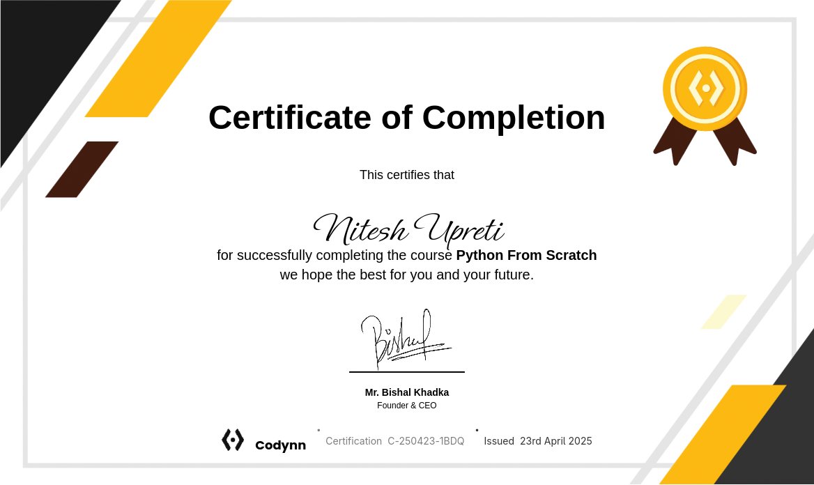 Codynn Python From Scratch Certificate